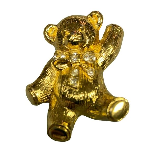 Vintage Teddy Bear Gold Tone Brooches, some with Rhinestones - top one is Avon - Picture 5 of 11